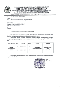 SOSIALISASI PROGRAM SEKOLAH SMP ISLAM TAUFIQURRAHMAN DEPOK